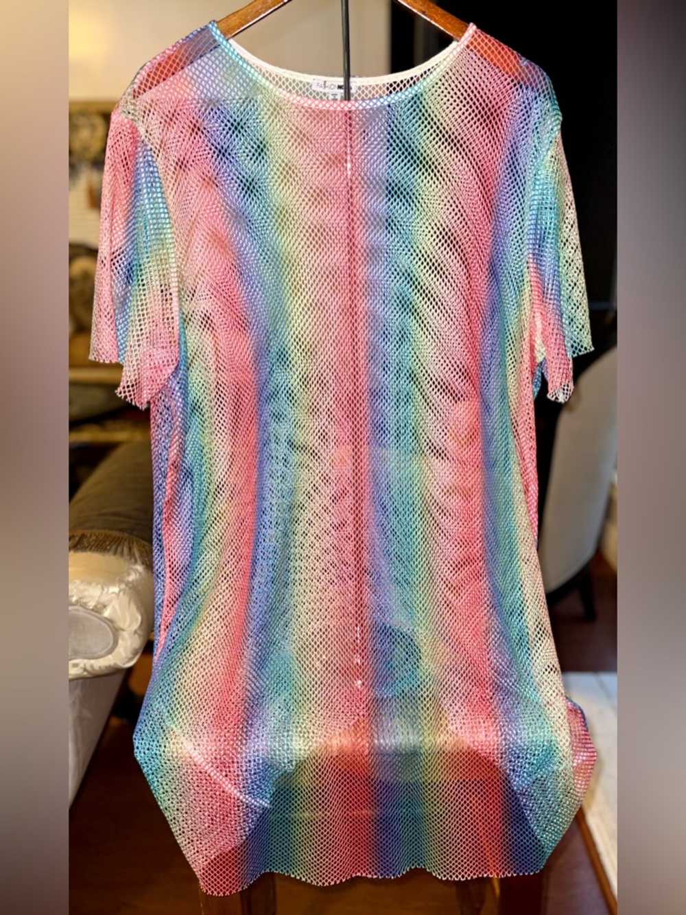 Pre-Loved Rainbow Mesh Short-Sleeve Top - Multicolor